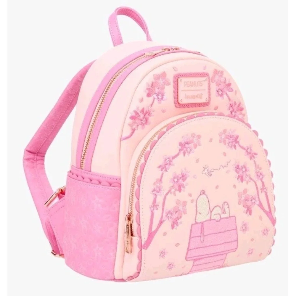NEW Loungefly Peanuts Cherry Blossom‎ Snoopy Dog House Pink Embroidered Backpack